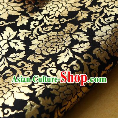 Traditional Asian Classical Gilding Pattern Black Brocade Cloth Drapery Korean Hanbok Palace Satin Silk Fabric