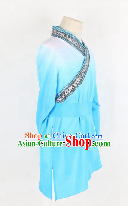 Chinese Traditional Folk Dance Clothing Classical Dance Blue Costume for Men Chinese Traditional Folk Dance Clothing Classical Dance Blue Costume for Men