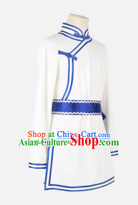 Chinese Traditional Folk Dance Clothing Classical Dance White Costume for Men Chinese Traditional Folk Dance Clothing Classical Dance White Costume for Men