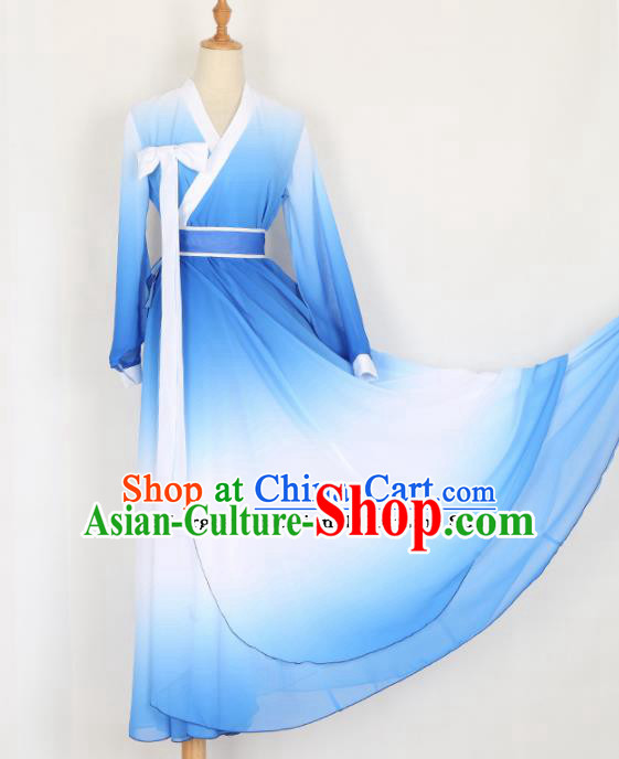 Chinese Traditional Folk Dance Blue Dress Classical Dance Costume for Women Chinese Traditional Folk Dance Blue Dress Classical Dance Costume for Women