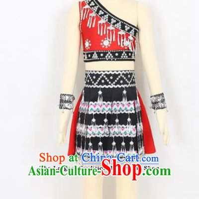 Chinese Yi Ethnic Minority Dress Traditional Yao Nationality Folk Dance Costume for Kids