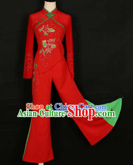 Chinese Traditional Folk Dance Costumes Yanko Dance Fan Dance Red Clothing for Women Chinese Traditional Folk Dance Costumes Yanko Dance Fan Dance Red Clothing for Women