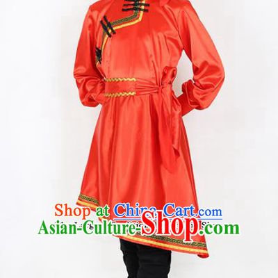 Chinese Traditional Mongolian Folk Dance Red Clothing Classical Dance Costume for Men