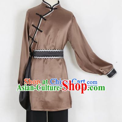 Chinese Traditional Mongolian Folk Dance Clothing Classical Dance Brown Costume for Men