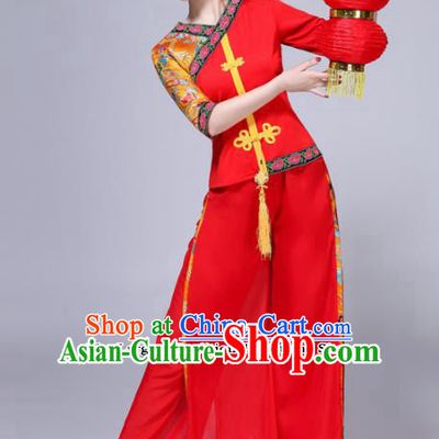 Chinese Traditional Folk Dance Red Costumes Classical Dance Yanko Dance Clothing for Women