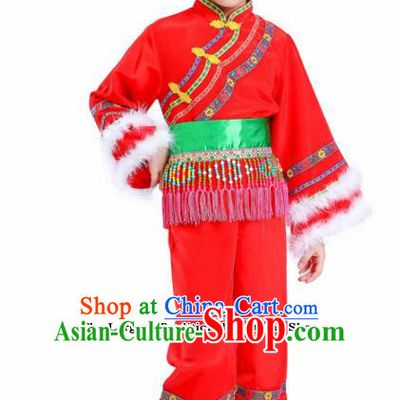 Chinese Traditional Yanko Dance Folk Dance Clothing Classical Dance Red Costumes for Kids