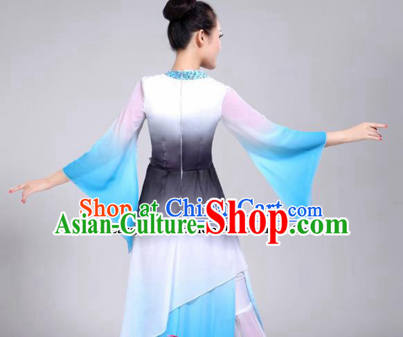 Chinese Traditional Folk Dance Blue Costumes Classical Dance Umbrella Dance Dress for Women Chinese Traditional Folk Dance Blue Costumes Classical Dance Umbrella Dance Dress for Women