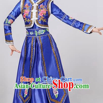Chinese Traditional Mongolian Minority Folk Dance Royalblue Dress Mongols Ethnic Dance Costumes for Women