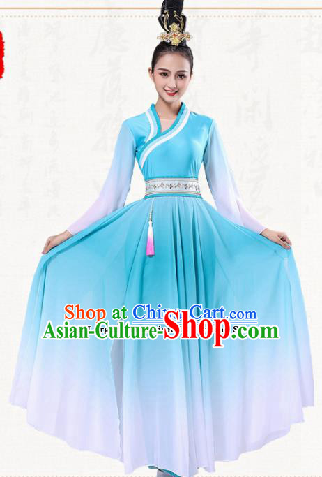 Chinese Traditional Group Dance Blue Dress Classical Dance Umbrella Dance Costumes for Women Chinese Traditional Group Dance Blue Dress Classical Dance Umbrella Dance Costumes for Women