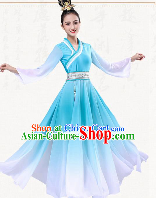 Chinese Traditional Group Dance Blue Dress Classical Dance Umbrella Dance Costumes for Women Chinese Traditional Group Dance Blue Dress Classical Dance Umbrella Dance Costumes for Women