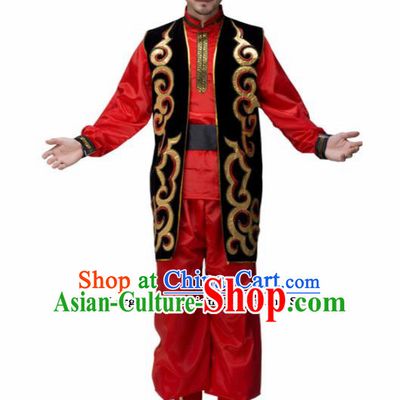 Chinese Traditional Minority Folk Dance Clothing Uyghur Ethnic Dance Red Costumes for Men