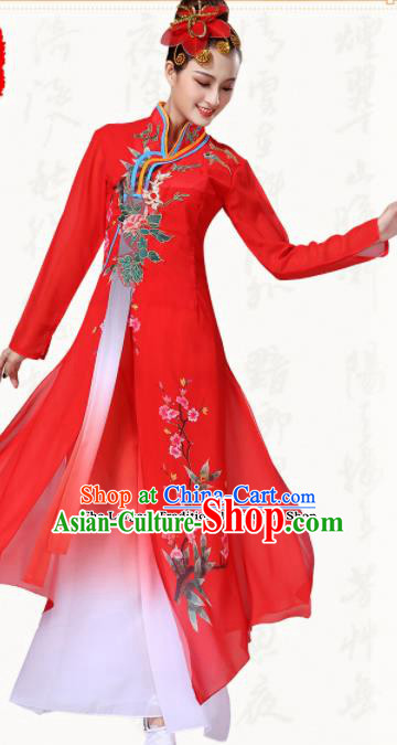 Chinese Traditional Classical Dance Group Dance Red Dress Umbrella Dance Costumes for Women Chinese Traditional Classical Dance Group Dance Red Dress Umbrella Dance Costumes for Women