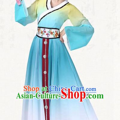 Chinese Traditional Classical Dance Blue Dress Umbrella Dance Group Dance Costumes for Women