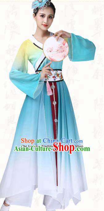 Chinese Traditional Classical Dance Blue Dress Umbrella Dance Group Dance Costumes for Women Chinese Traditional Classical Dance Blue Dress Umbrella Dance Group Dance Costumes for Women