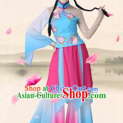 Chinese Traditional Classical Dance Group Dance Blue Dress Folk Dance Umbrella Dance Costumes for Women