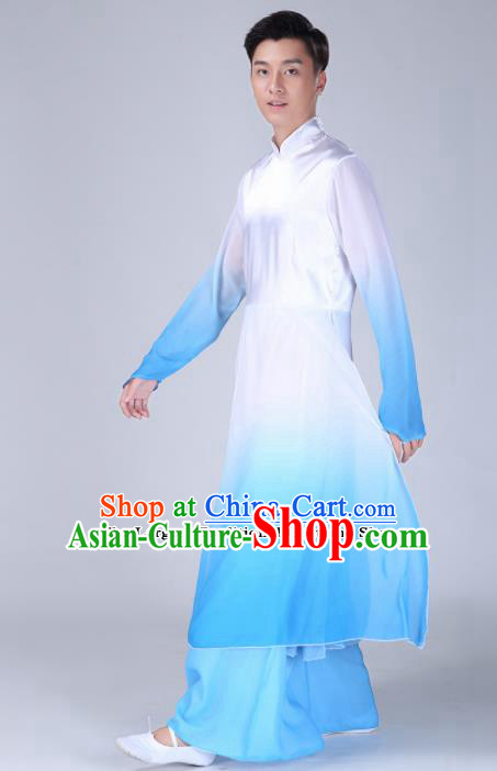 Chinese Traditional Folk Dance Clothing Classical Dance Blue Costumes for Men Chinese Traditional Folk Dance Clothing Classical Dance Blue Costumes for Men