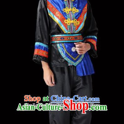 Chinese Traditional Miao Minority Folk Dance Black Clothing Ethnic Dance Costumes for Men