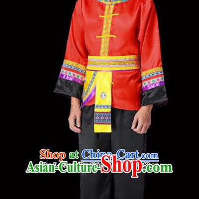 Chinese Traditional Miao Minority Folk Dance Red Clothing Ethnic Dance Costumes for Men