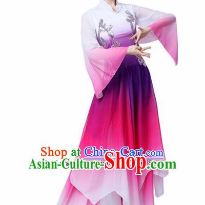 Chinese Traditional Folk Dance Rosy Dress Classical Dance Umbrella Dance Costumes for Women