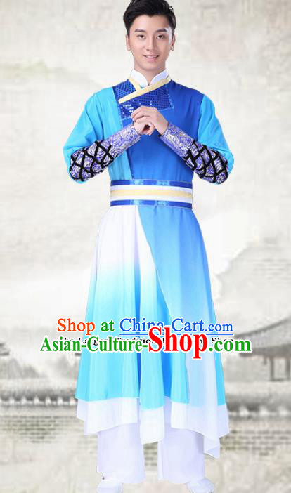 Chinese Traditional Folk Dance Blue Clothing Classical Dance Costumes for Men Chinese Traditional Folk Dance Blue Clothing Classical Dance Costumes for Men