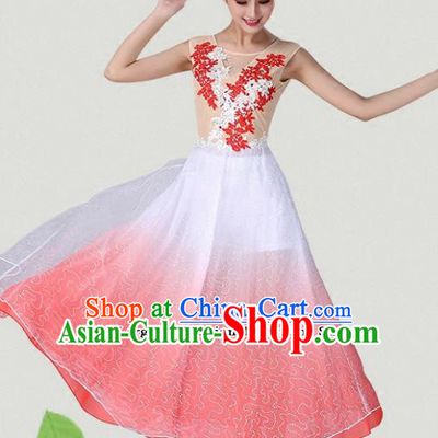 Chinese Traditional Classical Dance Red Dress Group Dance Costumes for Women