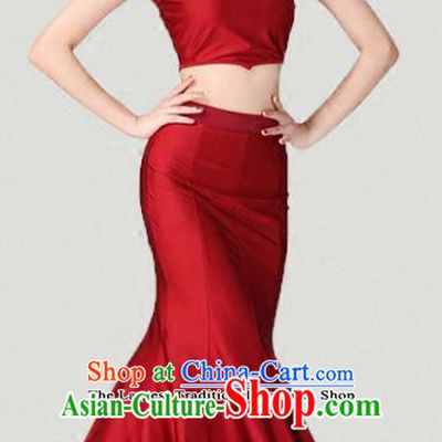 Chinese Traditional Dai Nationality Peacock Dance Red Dress Ethnic Pavane Folk Dance Costumes for Women