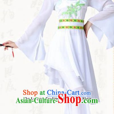 Chinese Traditional Classical Dance Fan Dance White Dress Group Dance Costumes for Women