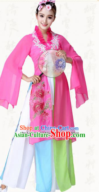 Chinese Traditional Classical Dance Fan Dance Rosy Dress Group Dance Costumes for Women Chinese Traditional Classical Dance Fan Dance Rosy Dress Group Dance Costumes for Women