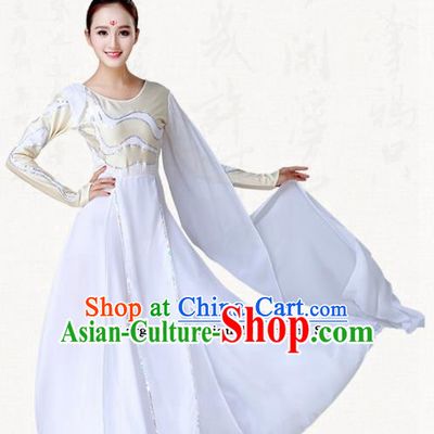 Chinese Traditional Classical Dance Umbrella Dance White Dress Group Dance Costumes for Women