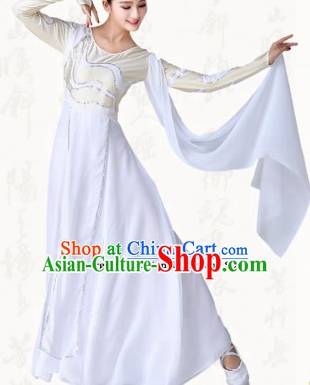 Chinese Traditional Classical Dance Umbrella Dance White Dress Group Dance Costumes for Women Chinese Traditional Classical Dance Umbrella Dance White Dress Group Dance Costumes for Women