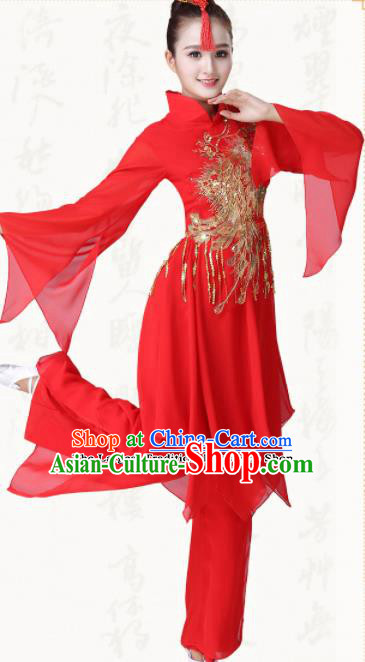Chinese Traditional Classical Dance Red Dress Fan Dance Group Dance Costumes for Women Chinese Traditional Classical Dance Red Dress Fan Dance Group Dance Costumes for Women