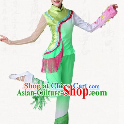 Chinese Traditional Classical Dance Yangko Green Dress Fan Dance Group Dance Costumes for Women