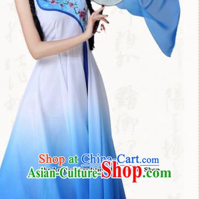 Chinese Traditional Classical Dance Blue Dress Umbrella Dance Group Dance Costumes for Women
