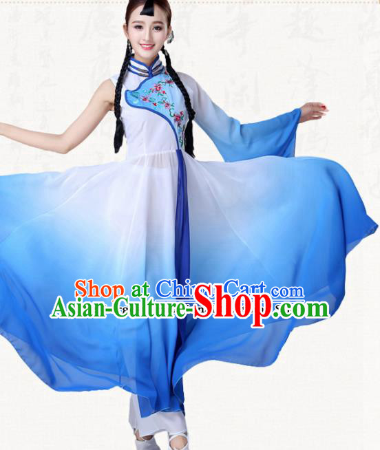 Chinese Traditional Classical Dance Blue Dress Umbrella Dance Group Dance Costumes for Women Chinese Traditional Classical Dance Blue Dress Umbrella Dance Group Dance Costumes for Women
