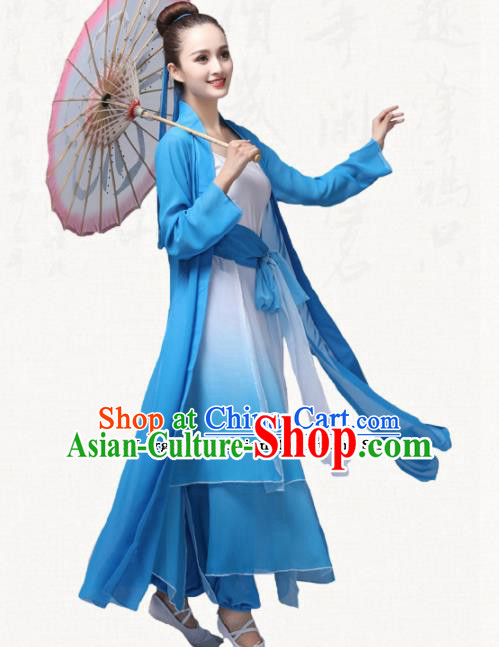 Chinese Traditional Classical Dance Blue Dress Group Dance Costumes for Women Chinese Traditional Classical Dance Blue Dress Group Dance Costumes for Women