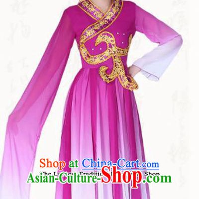 Chinese Traditional Classical Dance Purple Hanfu Dress Ancient Water Sleeve Group Dance Costumes for Women