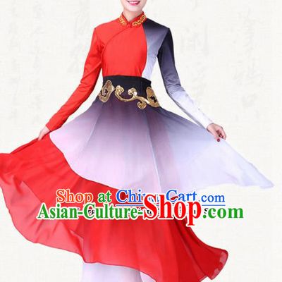 Chinese Traditional Classical Dance Red Dress Group Dance Costumes for Women
