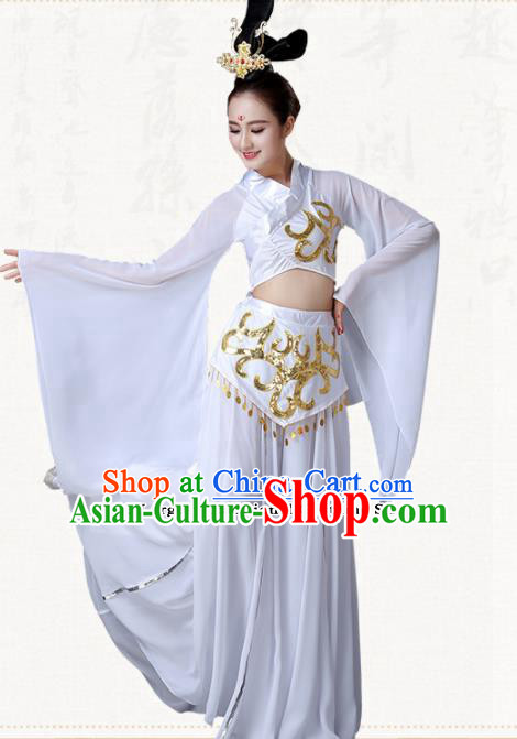 Chinese Traditional Classical Dance Umbrella Dance White Dress Group Dance Costumes for Women Chinese Traditional Classical Dance Umbrella Dance White Dress Group Dance Costumes for Women