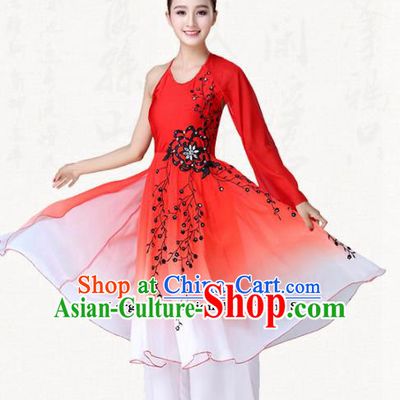 Traditional Chinese Classical Dance Umbrella Dance Red Dress Group Dance Costumes for Women