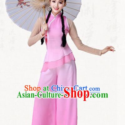 Traditional Chinese Classical Dance Umbrella Dance Pink Dress Group Dance Costumes for Women