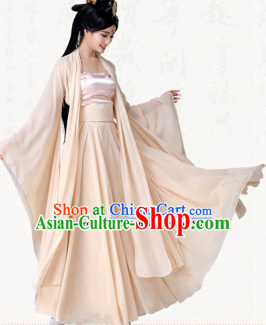 Traditional Chinese Classical Dance Champagne Dress Ancient Goddess Group Dance Costumes for Women Traditional Chinese Classical Dance Champagne Dress Ancient Goddess Group Dance Costumes for Women