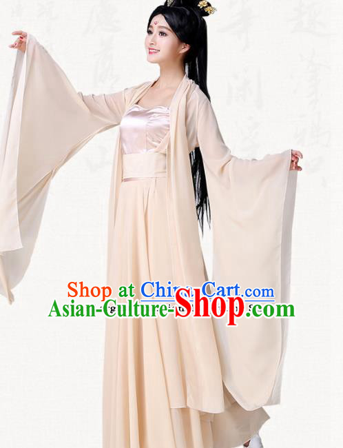 Traditional Chinese Classical Dance Champagne Dress Ancient Goddess Group Dance Costumes for Women Traditional Chinese Classical Dance Champagne Dress Ancient Goddess Group Dance Costumes for Women