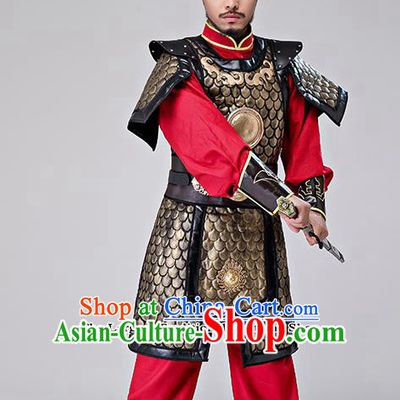 Traditional Chinese Han Dynasty Drama Costumes Ancient Warrior Helmet and Body Armour for Men