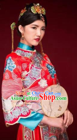 Traditional Chinese Xiuhe Suit Red Wedding Dress Ancient Bride Embroidered Costumes for Women Traditional Chinese Xiuhe Suit Red Wedding Dress Ancient Bride Embroidered Costumes for Women