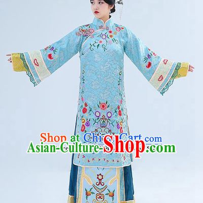 Traditional Chinese Qing Dynasty Drama Young Mistress Dress Ancient Nobility Lady Embroidered Costumes for Women