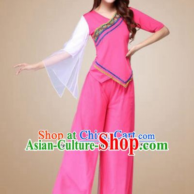 Traditional Chinese Folk Dance Yangko Costumes Fan Dance Group Dance Rosy Clothing for Women