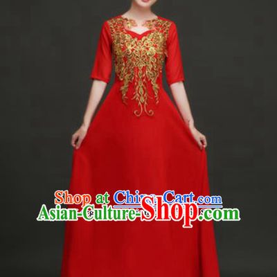 Top Grade Chorus Compere Costume Modern Dance Group Dance Red Dress for Women