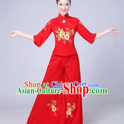 Traditional Chinese Folk Dance Fan Dance Yangko Costumes Group Dance Red Clothing for Women