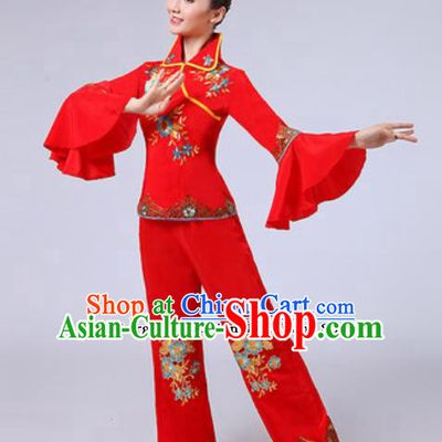 Traditional Chinese Fan Dance Yangko Costumes Folk Dance Group Dance Red Clothing for Women