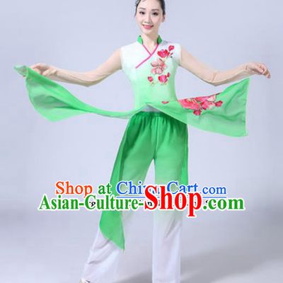 Traditional Chinese Classical Dance Costumes Fan Dance Group Dance Green Dress for Women